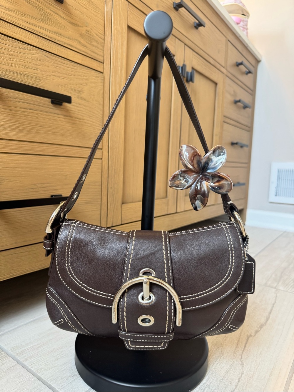 Classic Brown Leather Shoulder Bag CLAW CLIP NOT INCLUDED!!!